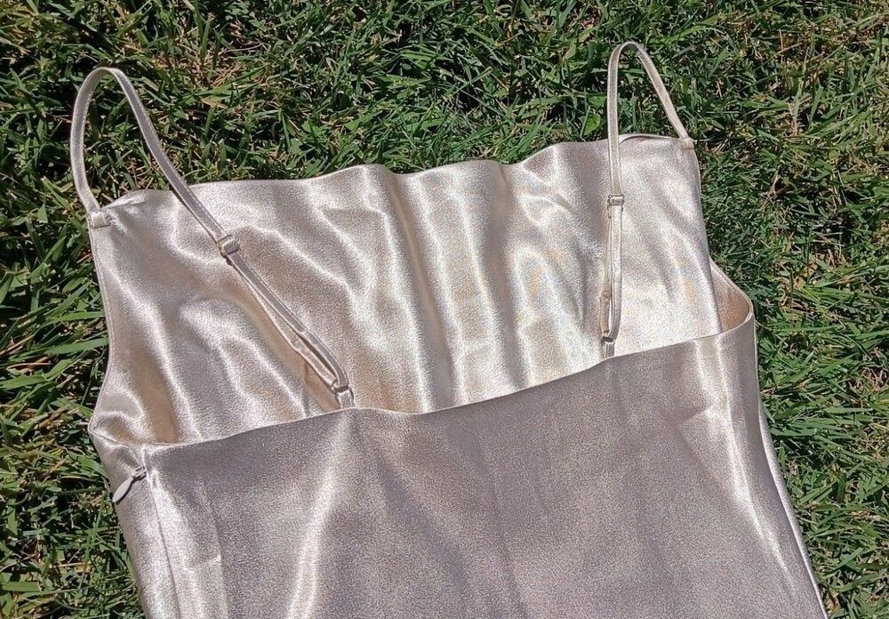 Birdy Grey Champagne Satin Midi Slip Dress Bridesmaid Adjustable Straps S - Picture 9 of 11